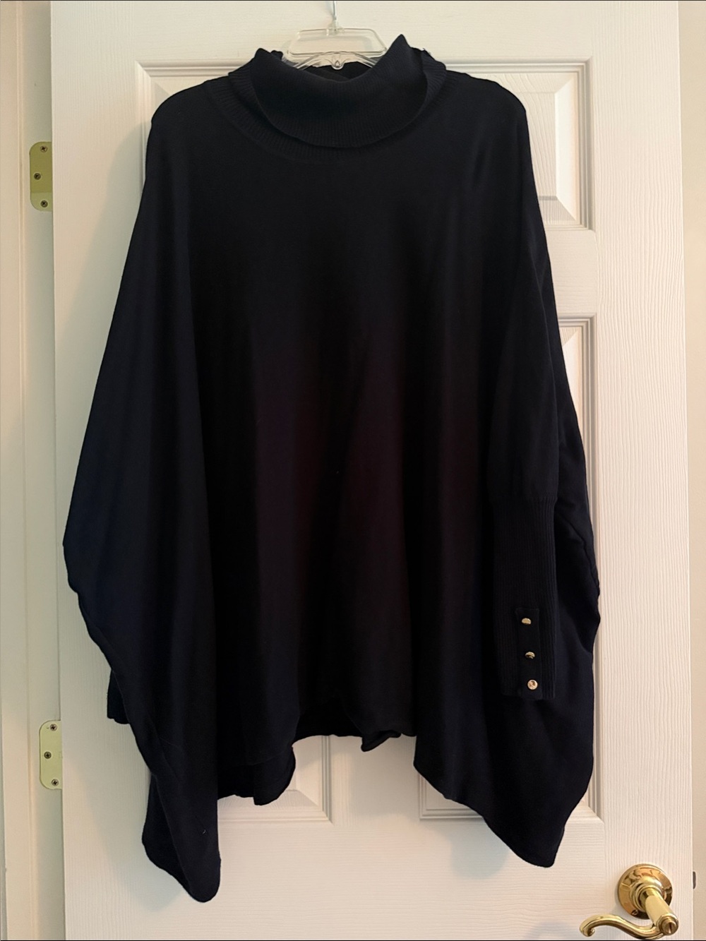 Cynthia Rowley Black Turtleneck Poncho Sweater with Button Cuff